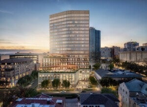 Looking Forward, Looking Back mulva hall rendering 2025 PW UT USB Exterior Dusk 02.03