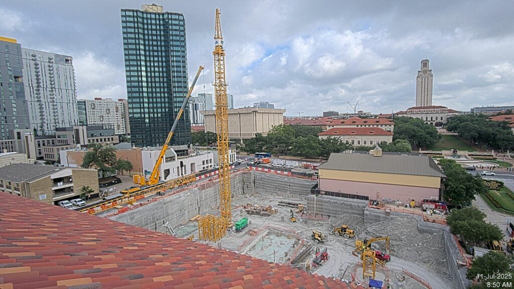 Bird's eye view of crane installation, July 11, 2025